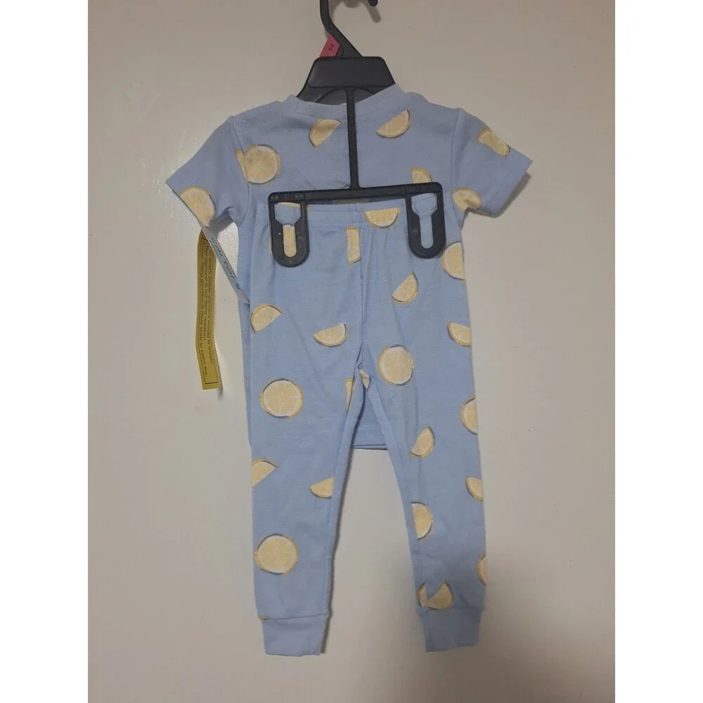 Carter's Child of Mine 2-Piece Cotton Knit Pajama Set 18M Blue Lemon Print
